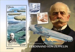 LIBERIA- 2023 - Ferdinand von Zeppelin - Perf Souv Sheet - Mint Never Hinged