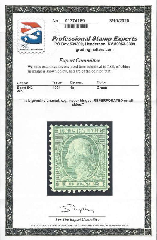 543 Mint,OG,NH... PSE Cert... SCV $1.75