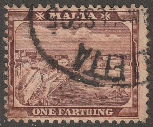 Malta, stamp, Scott#19,  used,  hinged,  one farthing