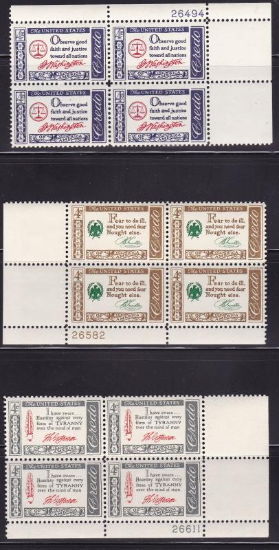 United States 1960 American Credo set of Six (6) Plate Number Blocks Pristine/NH