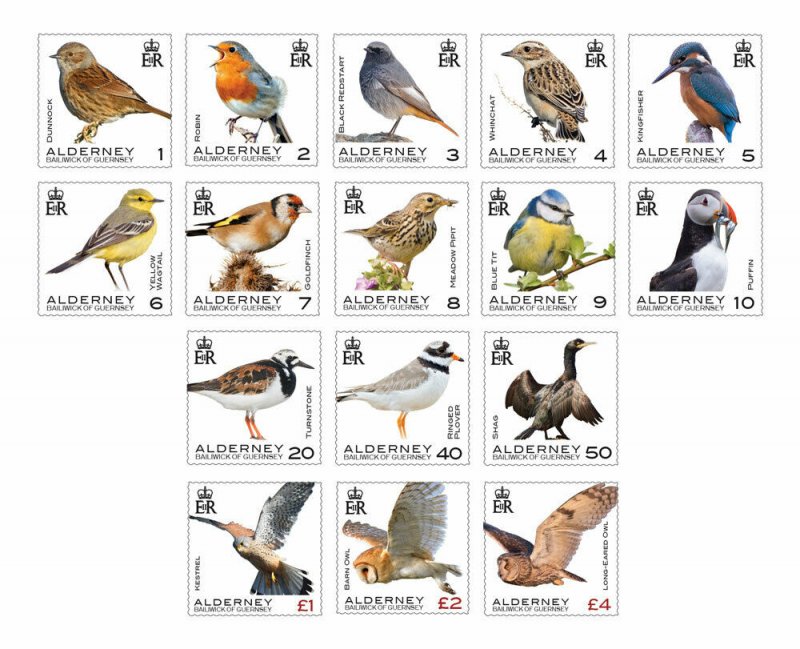 Stamps 2020. Alderney. - Birds of Alderney. Set of 16 stamps