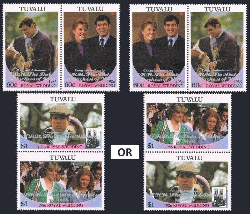 Tuvalu 389-390 ab,MNH.Michel 413-416. Prince Andrew,Sarah Ferguson wedding,1986.