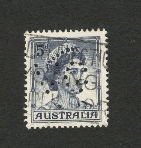 AUSTRALIA-USED PREDECIMAL STAMPS , 5d - PERFIN VG