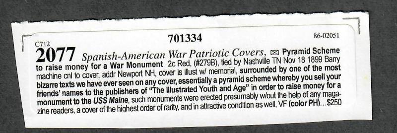 US Sc#279B Nashville TN Adv Cover Pyramid Scheme To Raise Money For War Monument