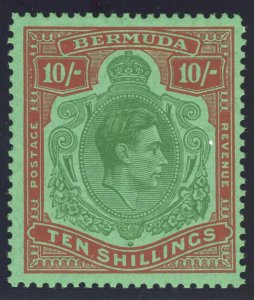 Bermuda 1953 KGVI 10s green & dull red/green (p13-O) superb MNH. SG 119f.