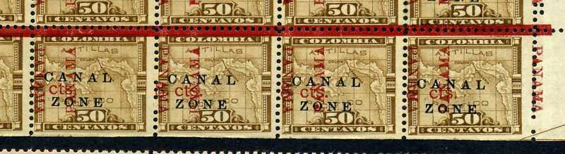 Canal Zone 20 Block of 36 Stamps w/Progressive Overprint Shift with PF Cert!