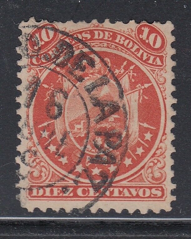 Bolivia 1868-69 Coat of Arms 10c Vermilion (nine stars) used. Scott 11