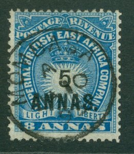 SG 27 British East Africa 1894. 5a on 8a blue. Superb used with a Mombasa CDS