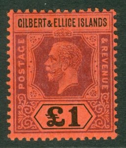 SG 24 Gilbert & Ellice islands 1912 - 24 £1 Purple & black/Red, A fine unmouT...