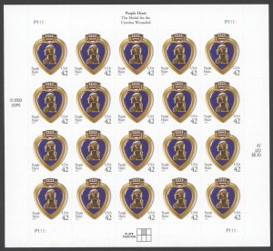 2008 US Scott #4264, 42c Purple Heart, Sheet of 20 MNH