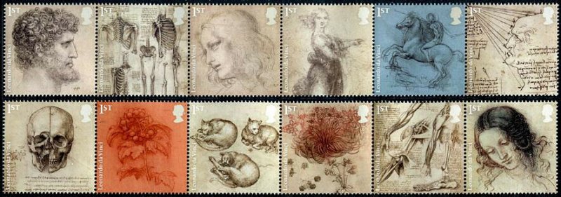 HERRICKSTAMP GREAT BRITAIN Sc.# 3803-14 Leonardo da Vinci Strips