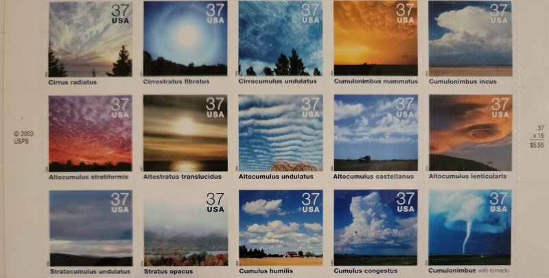 Scott #3878 Cloudscapes Sheet of 15 Stamps - Sealed  
