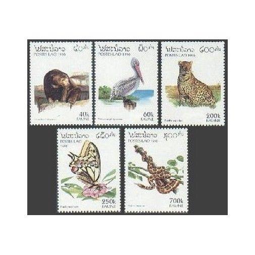 Laos 1260-1264,MNH.Michel 1504-1508. Fauna 1996.Helarctos malayanus,Pelecanus,