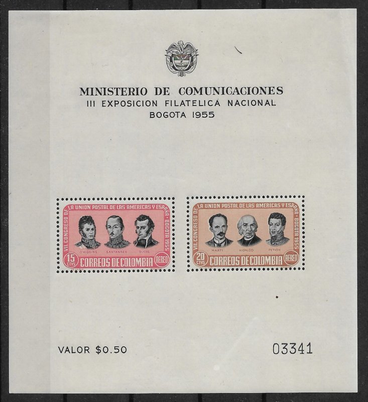 1955 Columbia ScC278a National Philatelic Expo MNH S/S