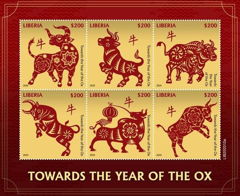 Liberia Chinese Lunar New Year Stamps 2020 MNH Towards Year of Ox 2021 6v M/S