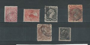 Canada, Postage Stamp, #14, 15, 21, 25, 27, 34 Used, 1859-82, JFZ