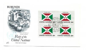 United Nations #425 Flag Series 1984, Burundi, ArtCraft block of 4, FDC