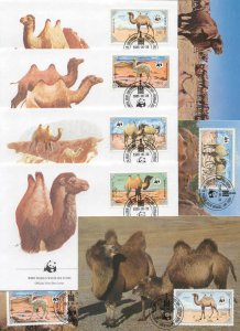 Mongolia 8 FDC/cards WWF/Camels 1985