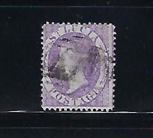 ST. LUCIA SCOTT #13 -1864 6P (PALE LILAC)  PERF 14- USED