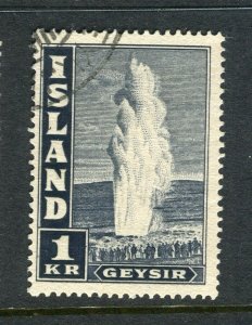 ICELAND; 1938 early Great Geyser issue fine used 1K. value