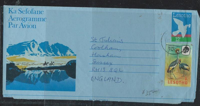 LESOTHO (P2912B) 12S BIRD AEROGRAMME UPRATED 10S BIRD TO ENGLAND