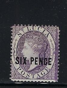 ST. LUCIA SCOTT #22 -1883  SURCHARGED 6P (VIOLET) PERF 14- MINT HINGED