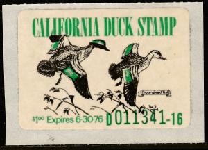 U.S.-CALIFORNIA 5, STATE DUCK HUNTING PERMIT STAMP. MINT, NH. VF