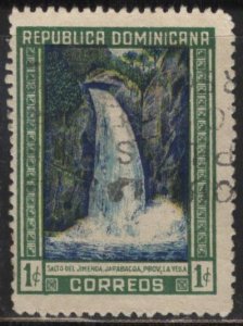 Dominican Republic 422 (used) 1c Jimenoa Falls, yel grn frame (1947)