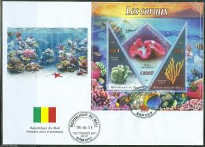 MALI 2013 CORALS SHEET  FIRST DAY COVER