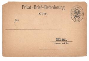 1886 Germany Private Post Koln Coln Privat Brief Beforderung Local Postal Card