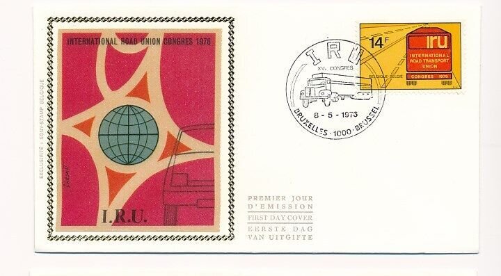 D86875 Interntaional Road Union Congres 1976 FDC Silk Cachet Belgium Bruxelles B