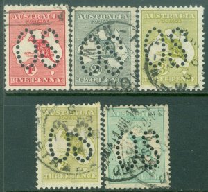 EDW1949SELL : AUSTRALIA 1913 SG #O2, 3, 5(2x), 10 All Very Fine, Used. Cat £148.