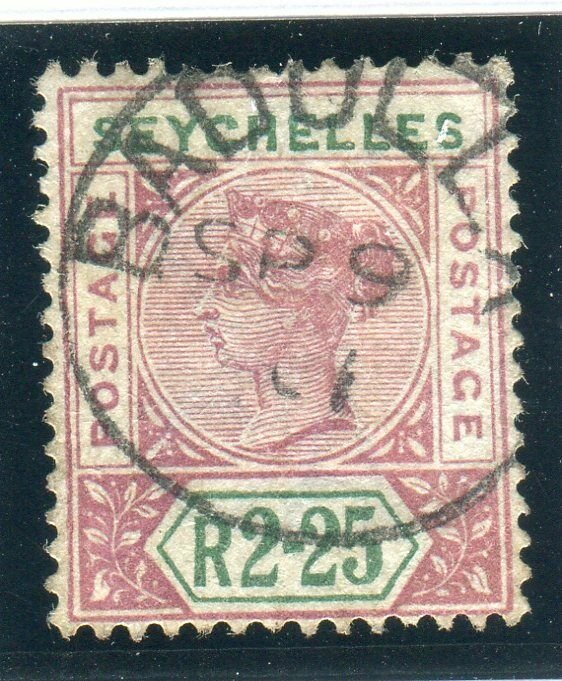 SEYCHELLES-2r 25 FORGERY.  A very fine used example altered from a Ceylon stamp