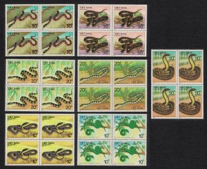 Vietnam Snakes 7v Corner Blocks of 4 1988 MNH SC#1972-1978 SG#1191-1197