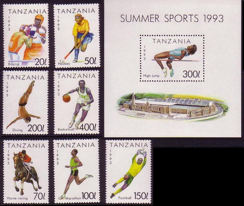 Tanzania Football Boxing Basketball Hockey Sport 7v+MS 1993 MNH