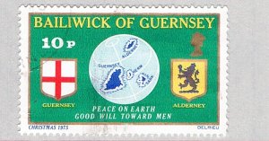 Guernsey 129 Used Guernsey Flag Globe and Alderney Shield 1975 (BP75917)