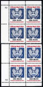 US Stamps # O132+3 Official MNH XF Plate Blocks