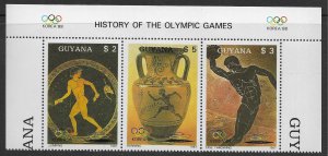 Guyana Scott 1854a MNH History of Summer Olympics Triptych of 1987