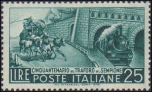 Italy #709, Complete Set, 1956, Trains, Hinged