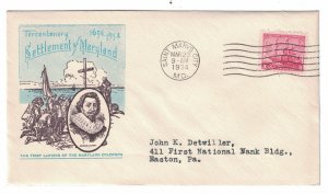 1934 FDC, #736, 3c Maryland Tercentenary, Ioor