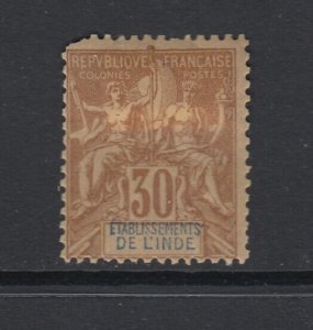 French India, Scott 12 (Yvert 9), MHR (short corner)