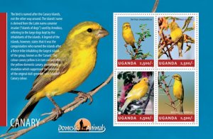 UGANDA - 2014 - Canaries - Perf 4v Sheet - Mint Never Hinged