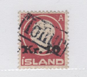 ICELAND 1925 #138 10Kr Surcharge  VF CV is $450 but fiscal cancel