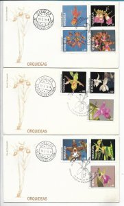 VENEZUELA 1994 ORCHIDS FLOWERS FLORA SET OF 10 VALUES ON 3 FDC VERY FINE