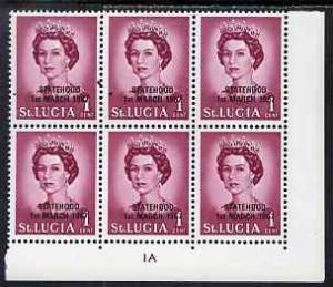 St Lucia 1967 unissued 1c with Statehood overprint in bla...