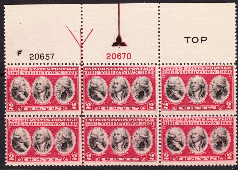 703 Pane of 6 MNH F/VF, P#20657 and 20670 w/TOP