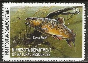 Minnesota Trout and Salmon stamp, used,  1988 (x9)