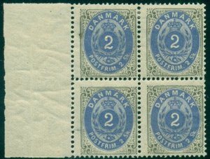 DENMARK #16 (20f) 2sk bicolor, 6th printing, Block of 4, F/VF, Facit $900.00