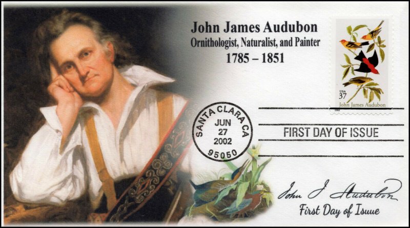 AO-3650-1, 2002, John James Audubon, Add-on Cover, FDC, Santa Clara CA, SC 3605