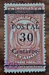 Ecuador 1943 Stamp postal, used, coat of arms  engraved,  condition as seen